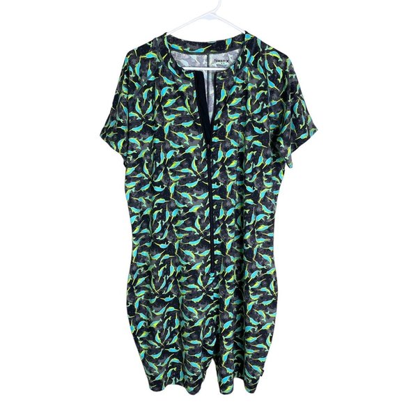 TomboyX Other - TomboyX Swim 6" short sleeve swim Unisuit - Blue narwhal Print plus size 4x